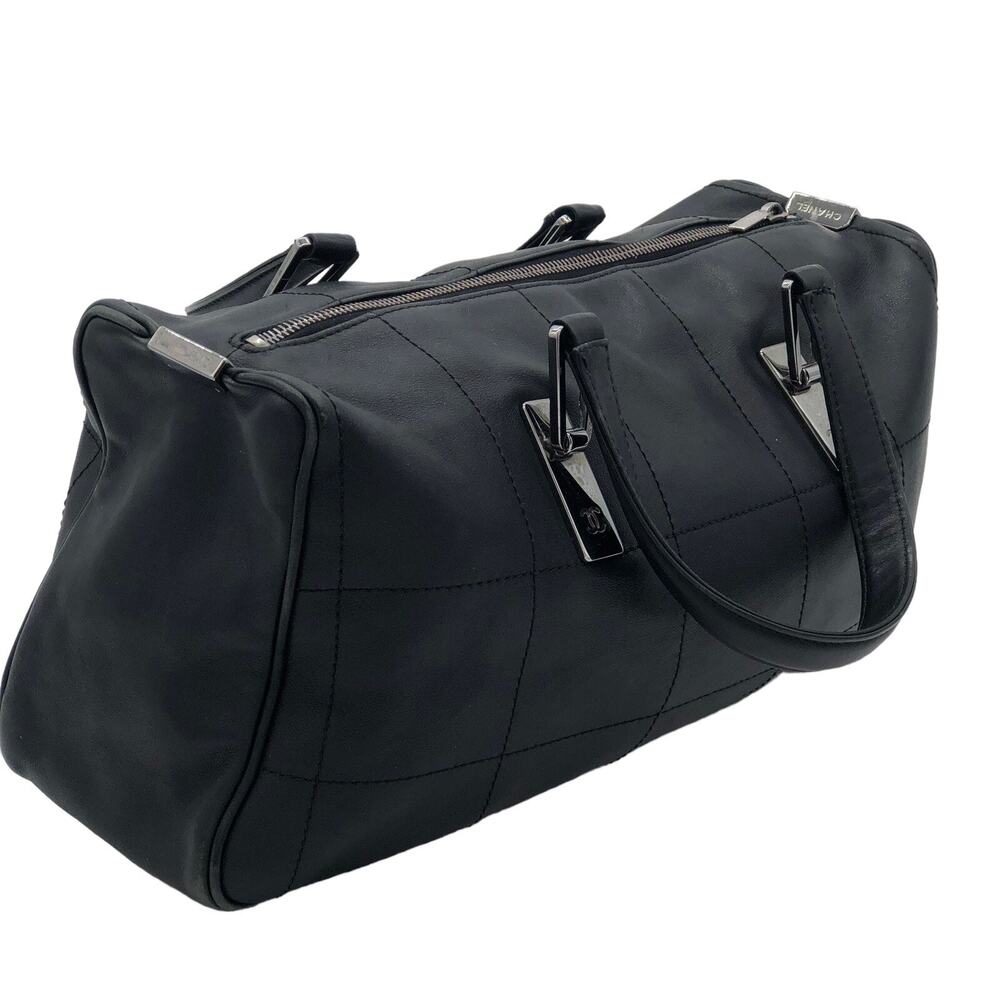 Authentic CHANEL Square Stitch CC Boston Bag Quilted Leather - Black - Large - Picture 3 of 16